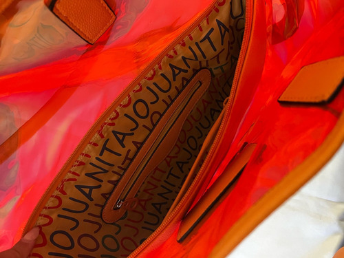 Cartera Juanita Jo Klimt Naranja C/ Neceser Y Caja Original Naranja Tornasolado Acero Negro