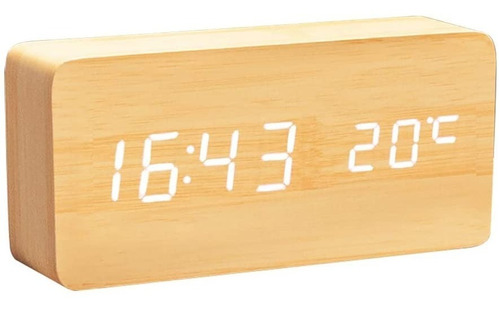 Reloj Despertador De Madera Grande Con Alarma - Termómetro