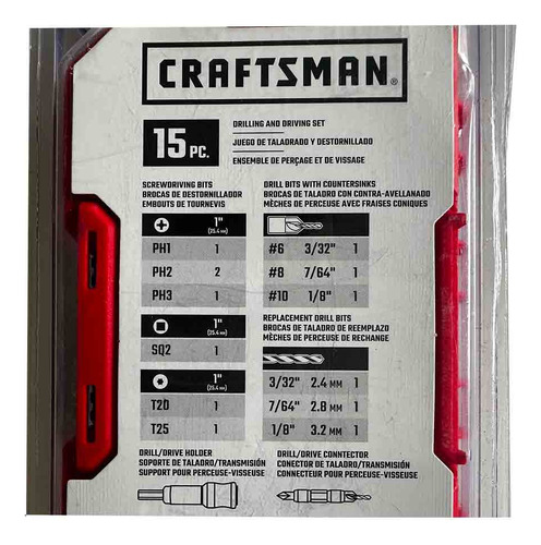 Set Craftzman 15 Pz - Drill Flip Drive - Avellanador