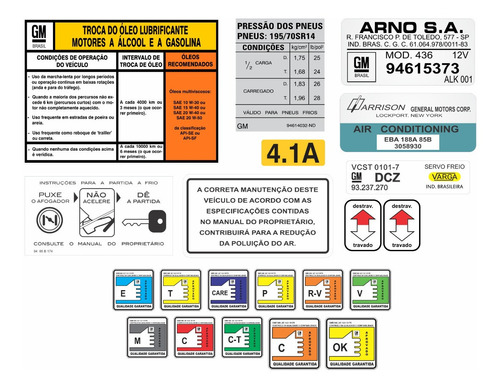 Kit Adesivos Instrução Motor Selo Opala 6cc Álcool 88 Opl38