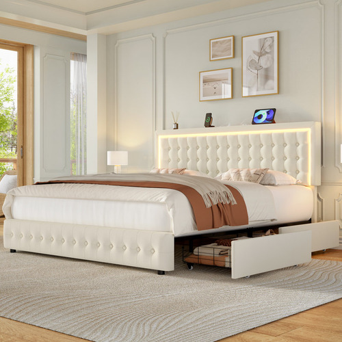 Base De Cama Matrimonial C/puerto Usb & 2 Cajones Gamapache