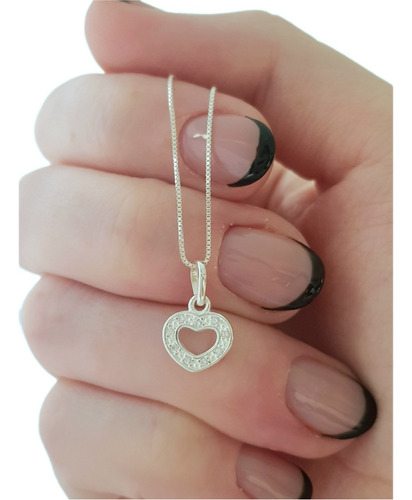 Conjunto Cori Cadena + Dije Corazón 10mm Cubic Plata 925