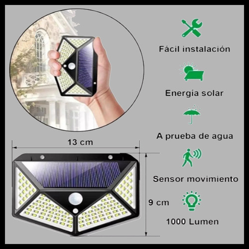 Aplique Reflector Solar Led Panel Recargable 100 Exterior
