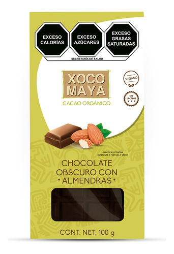 Barra De Chocolate Oscuro Con Almendras 100g Xoco Maya 