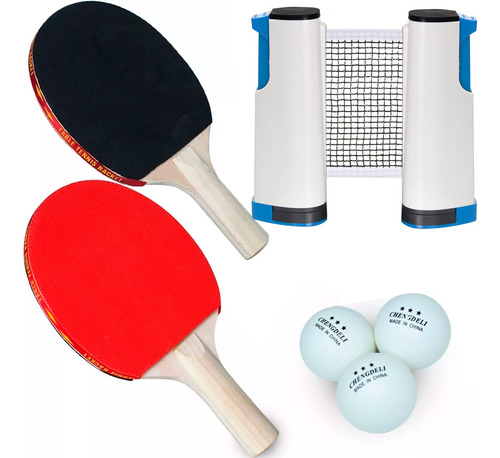 Kit Ping Pong Rede Retrátil Raquete Profissional + 3 Bolinha