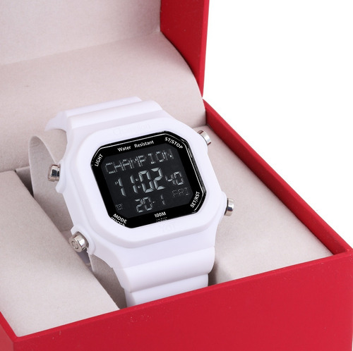 Reloj deportivo digital para hombre Champion Yot Waterproof, color de la correa: blanco
