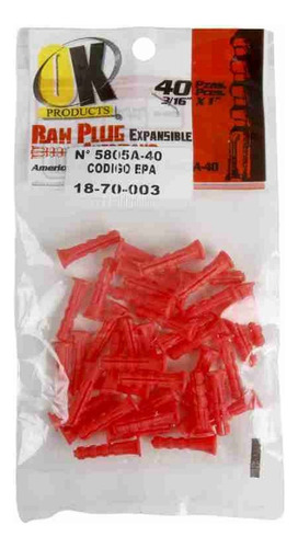 Ramplug Rojo Expansivo Plástico 40 Unidades Anclaje Tarugo