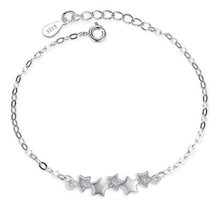 Pulsera Plata 925 Estrellas Brazalete Mujer Ajustable