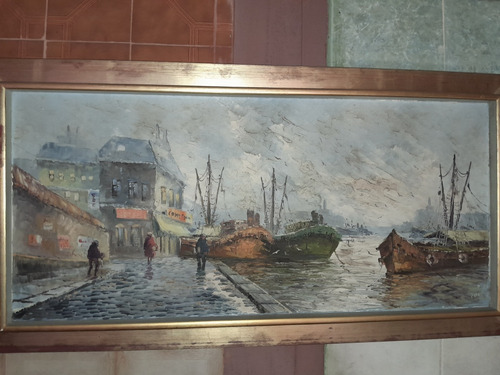 Pintura Al Oleo Con Marco De Madera, Autor Rossi Marrón Claro (Usado)