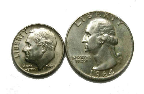 Lote Usa 2 Monedas De Plata Año 1964 En Impecable Estado Unc