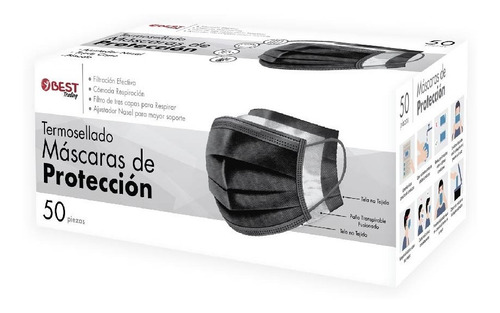 50 Cubrebocas Tricapa, Termosellado, Plisado, Ajuste Nasal