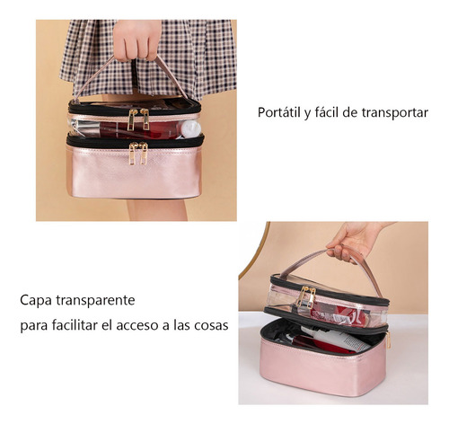 Neceser Maquillaje Viaje Doble Portátil Impermeable Bolsa Rosa Dorado