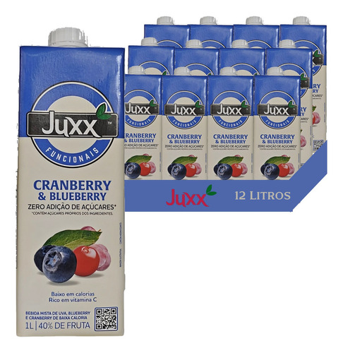 Suco Funcional Cranberry & Blueberry Juxx 1l (12 Litros) Kit