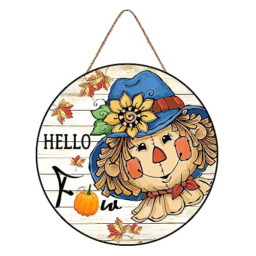 Hello Fall Scarecrow Sign For Front Door Decor, Autumn ...
