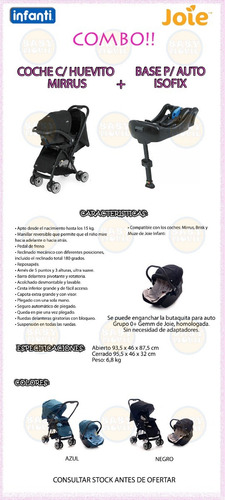 Imagen 6 de 10 de Cochecito Bebe Con Huevito Y Base Isofix Mirrus Joie Liviano