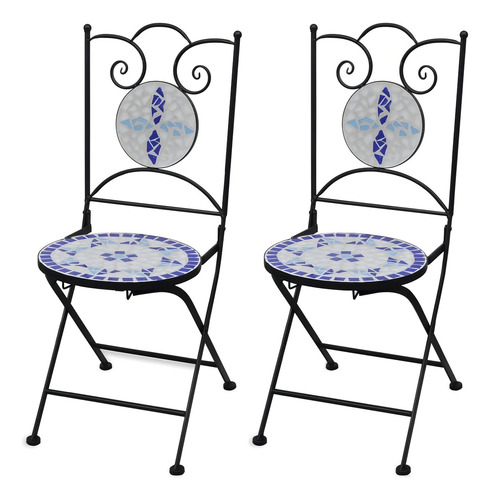 Sillas Bistro Plegables 2 Piezas Cerámica Azul Y Blanco Color Multicolor