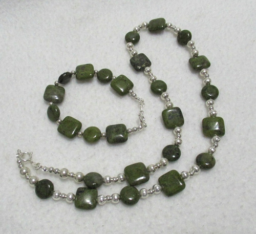 Conjunto Collar Pulsera Piedras Jaspe Bolitas Plata 900 925