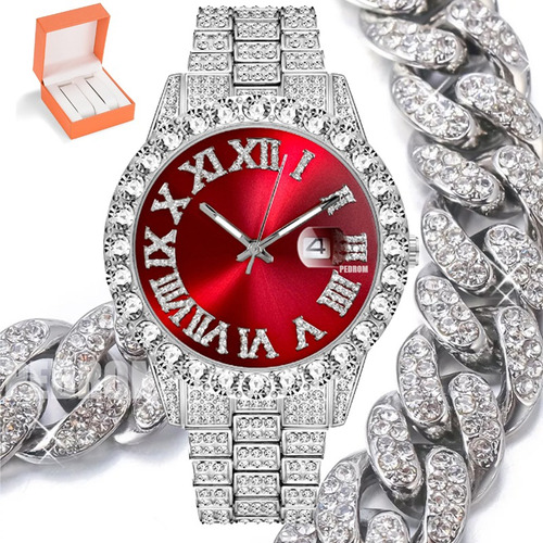 Reloj De Pulsera Lujo Con  Diamantes Para Unisex + Pulsera
