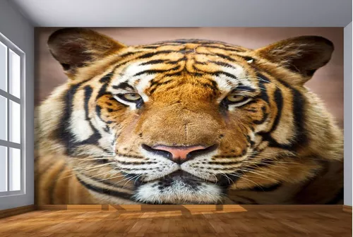 Papel De Parede Animais Tigre Paisagem 3D 7,50M² Anm238