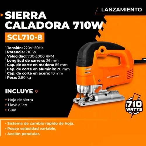 Imagen 5 de 5 de Caladora Lusqtoff 710w Vel Variable Carpintero