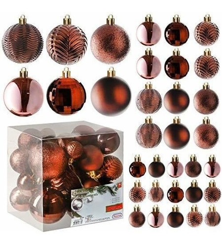 Bolas Para Arbol De Navidad X36u.- 4/6/8cm- Marron Cobre