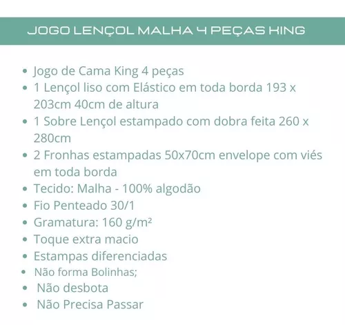 Jogo de Lençol King 4 Peças em Malha - Loja Moda Casa