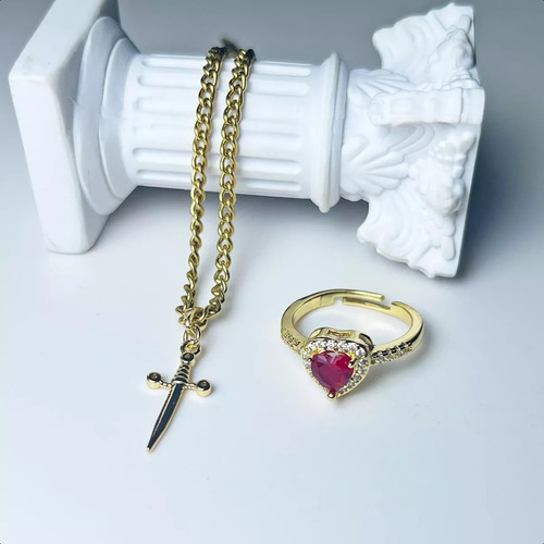 A- Juego De Pulsera De Anillo De Corazón Espada Para Pareja