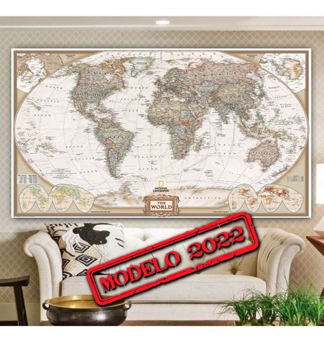 Imagem 1 de 6 de Mapa Mundi Super Grande 65x100cm Estilo Antigo Lindo