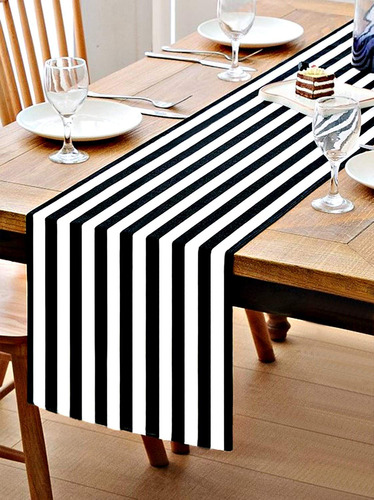 Texson Camino Mesa Raya Blanco Negro Algodon Moderno Diseño