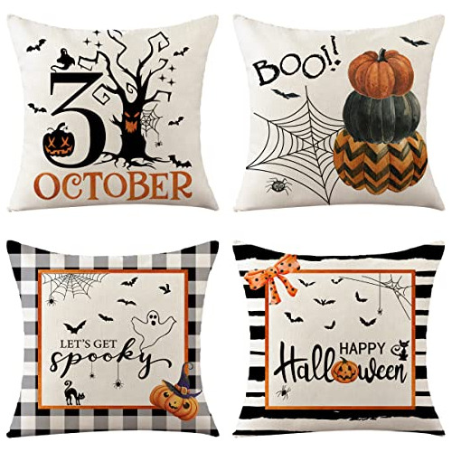 Fundas Almohada Decorativas Lino Halloween 18x18 Set 4 ...