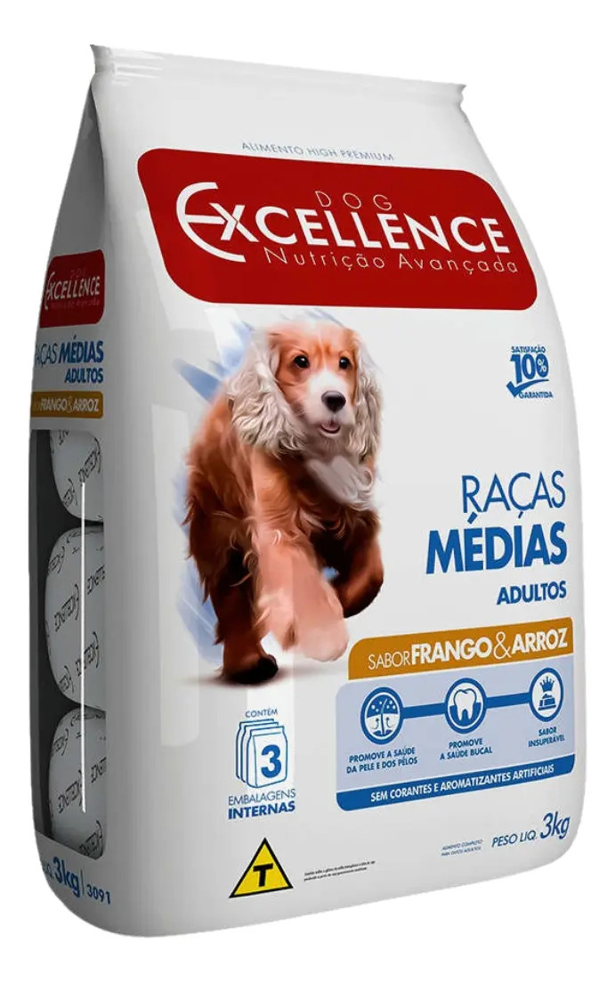 Ração Cães Dog Excellence Adultos Raças Média Frango 3kg