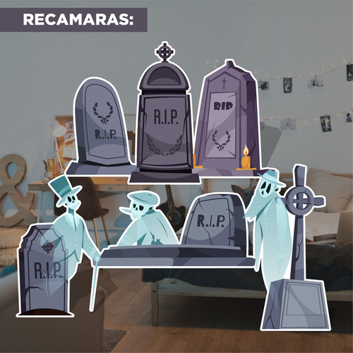 Figuras Coroplast Halloween Tumbas Base Sólida Kit 6 Pz