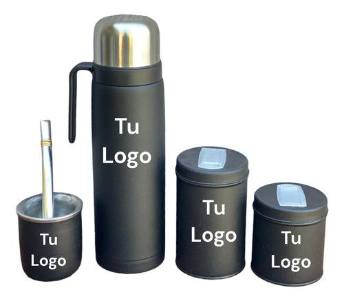 Set Matero Personalizado Termo Mate Latas Bombilla Negro