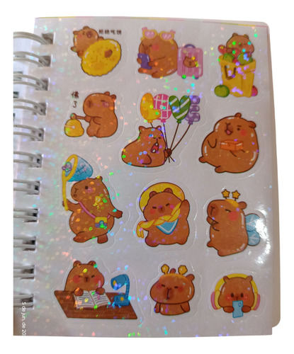Libreta Capibara Tapa Con Agua Y Brillo Stickers Stickers Mesa