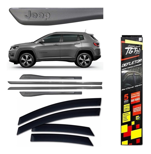 Kit Jeep Compass 4p - Friso Lateral Preto Shadow + Calhas