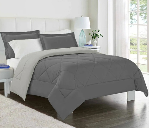 Imagen 6 de 9 de Edredón Matrimonial Gris / Plata Microfribra 2 Vistas Juego