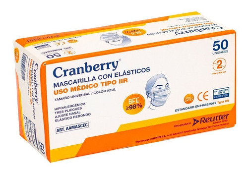 Mascarilla Tres Pliegues C50u. Cranberry