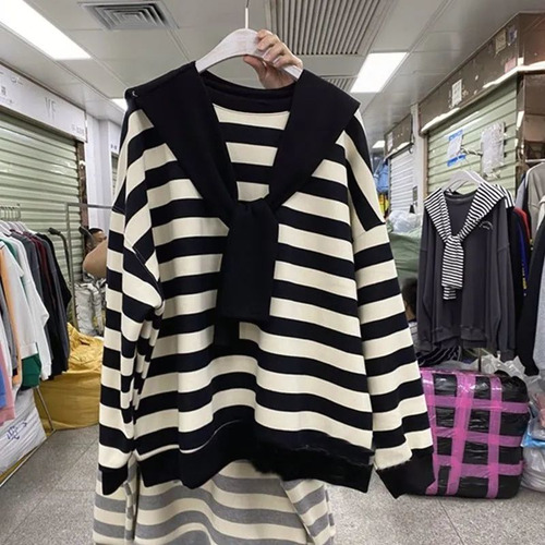 Sudadera A Rayas De Talla Grande Para Mujer, Estilo Coreano