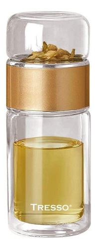 Botella De Vidrio Doble Pared Con Infusor Para Tisana 250 Ml Color Dorado