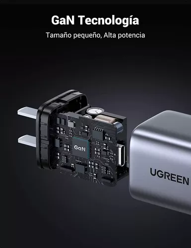 UGREEN 30W Mini Cargador USB C, GAN PD Cargador Rápido Portatil Compat