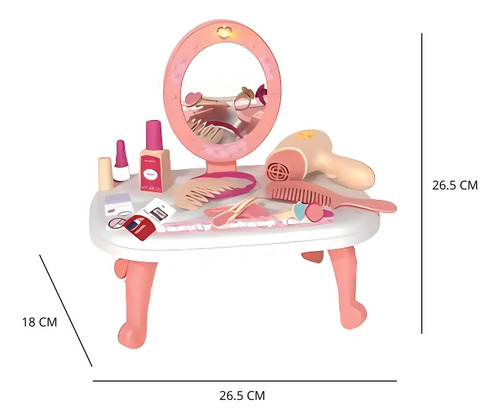 Kit De Belleza Niñas Mesa Espejo Ajustable Secadora Peine
