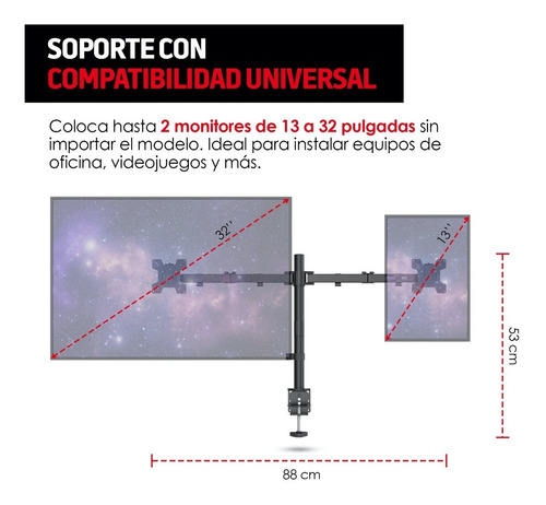 Imagen 3 de 9 de Soporte Para Monitor Doble Brazo 13-32 Con Base Redlemon