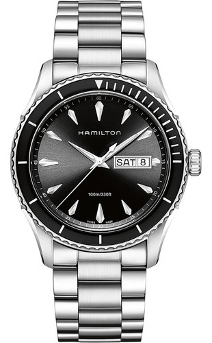 Reloj Hamilton Jazzmaster Seaview Day Date Quartz H37511131 Color De La Malla Plateado Color Del Bisel Negro Color Del Fondo Negro