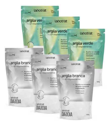 Kit 3 Argila Branca E 3 Argila Verde Corpo E Rosto Labotrat