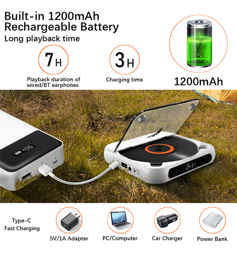 Reproductor De Cd Portátil Bt5.1 Con Fm, Led, Temporizador Y