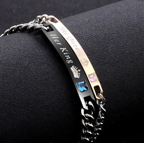Pulseras Parejas Novios Enamorados Rey Reina Acero Inoxidabl Color Plateado Largo 21 Cm