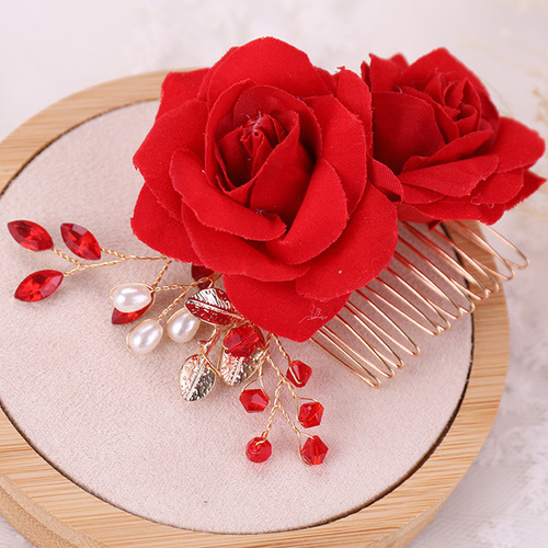 Peineta De Tela Para Novia Con Clip De Rosas Y Flores, Adorn
