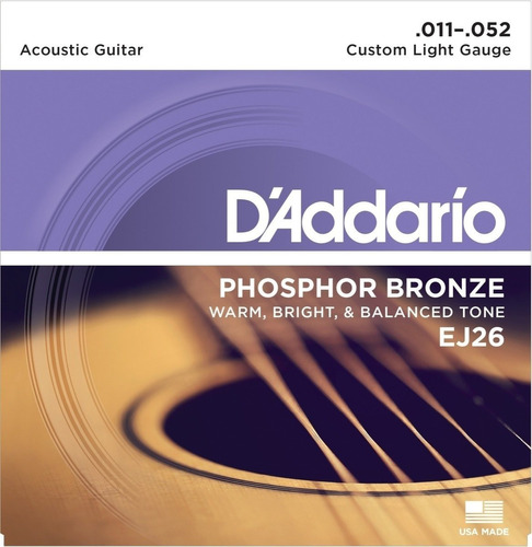 Cuerdas Guitarra Metal D'addario Ej26 Fosforo Bronce 11-52