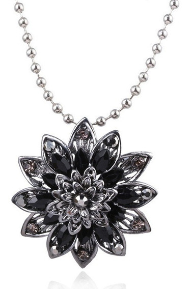 Collar Flor Dalia Negra Cristales Negro Collar/broche Unisex | Meses sin  intereses