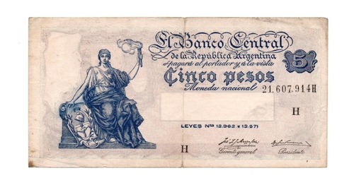 Billete 5 Pesos Moneda Nacional Progreso Bottero 1871